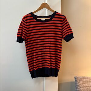 J.Crew Navy & Orange Striped Cotton Sweater Tee - Size M